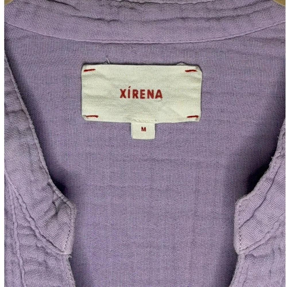 Xirena Top Womens Medium Purple Cotton Gauze Henley Ruffle Sleeve Blouse
